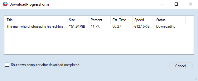 BBC video downloading progress